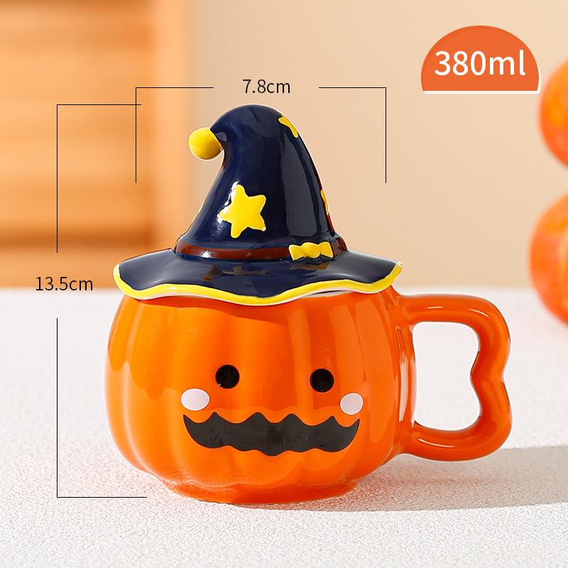 European Ceramic Pumpkin Funny Water Cup with Lid Creative Coffee Cup Home Breakfast Milk Mug Cartoon Ceramic Mug Halloween Gift