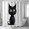 Waterproof Polyester Shower Curtain, Cartoon Black Cat Pattern - Animal Theme Bathroom Decor, With Hooks, Polyester Fabric