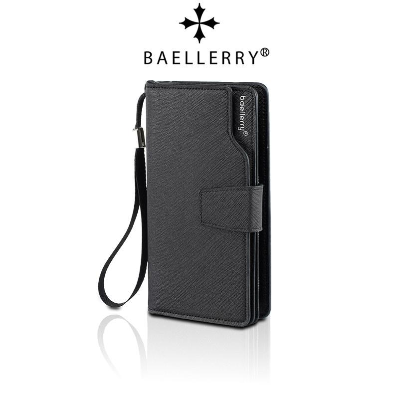 Baellerry Męskie Modne Długie Portfele Sztuczna Skóra Uchwyt na Karty Biznesowy Vintage Design Zamknięcie na Zamek Torebki