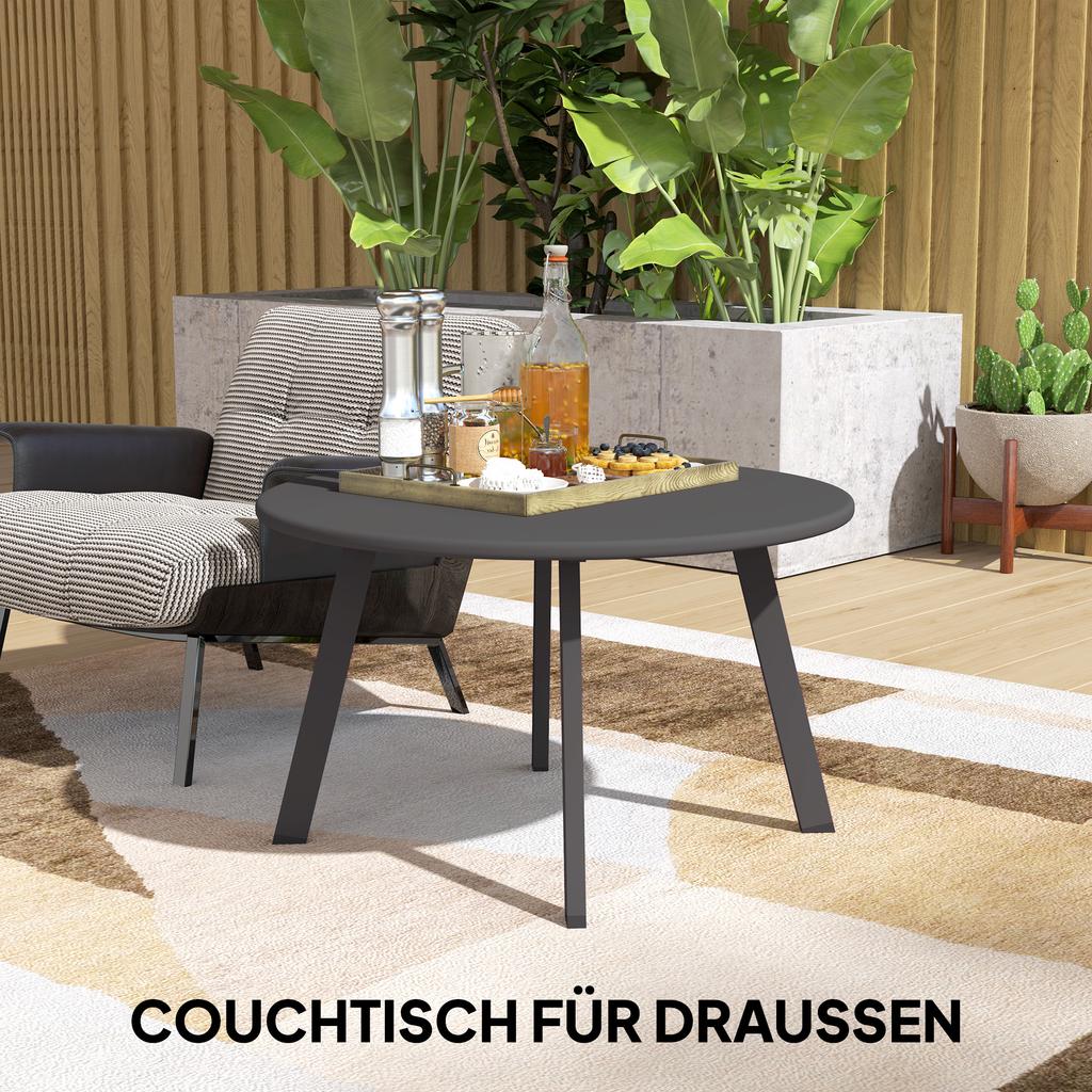 70cm Round Coffee Table, Outdoor Garden Table with Non-Slip Foot Pads and Metal Frame for Garden.Terrace. Balcony. Living Room. Black