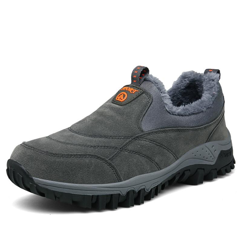

Autumn and winter snow boots cover feet outdoor shoes men s cotton shoes foreign trade velvet warm sports and leisure men s shoes 46 сірий колір