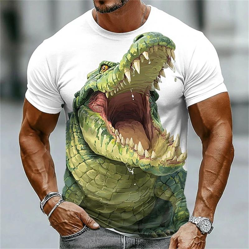 Trendy Men T Shirt 3D Print Cartoon Crocodile Dinosaur Graphic T Shirts Fashions Summer Casual Short Sleeves Y2k Men T-Shirts