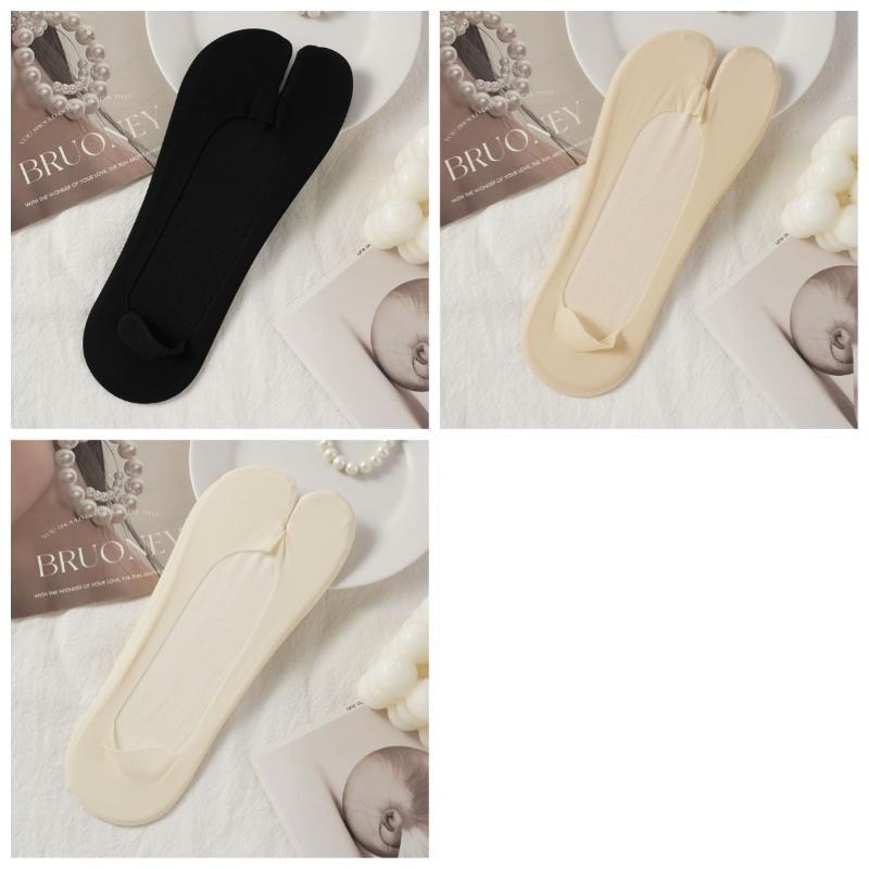 1/3 Pairs Women's Toe Splitting Invisible Boat Socks Ice Silk Non-Slip Low Cut Thin Breathable Sweat Absorbing Socks