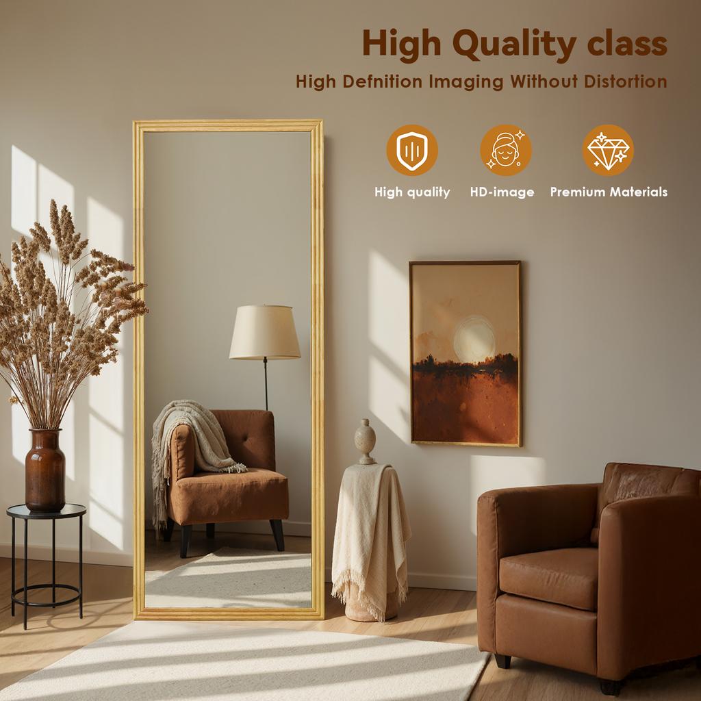 Straight Full-Length Mirror with Wood Frame In Brown, 160 X 50 Cm, with Adjustable Metal Stand, Suitable for Residential and Commercial Spaces