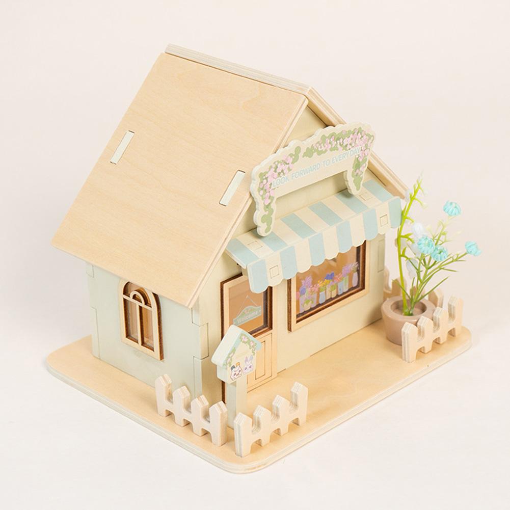 Kids Miniature Dollhouse Kit With Night Light Wooden Sunshine Flower House Craft Decoration Gifts For Boys Girls