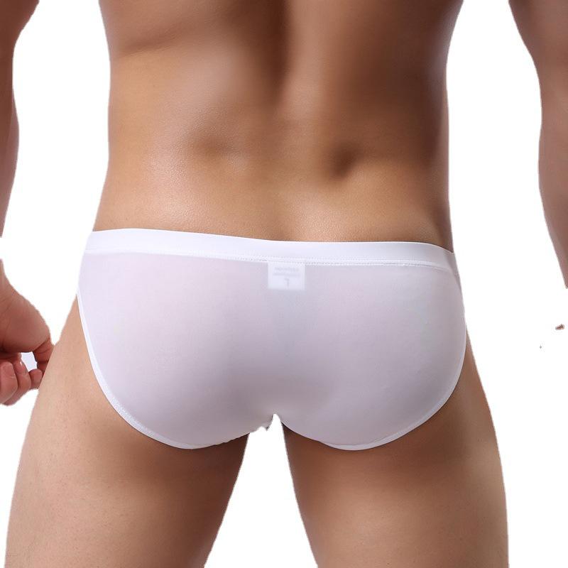 Men's Ice Silk Triangle Briefs: Transparent, Sexy, Solid Color, Loose Waistband.