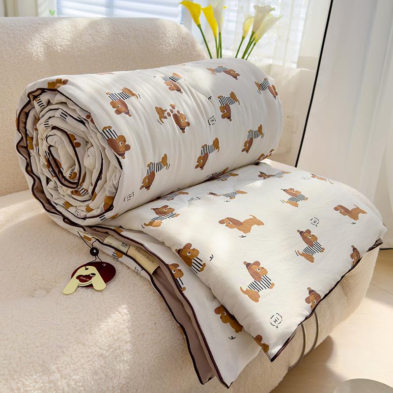 Printed Double Gauze Summer Quilt Grade A Lightweight Air Conditioning Quilt Soya Fibre Fill Soft Breathable Cool Summer Blanket