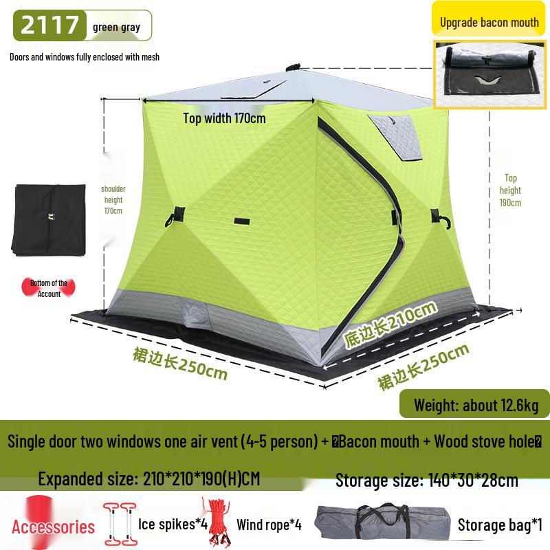 Hexagonal Cotton Ice Fishing Tent - Thickened, No Assembly Needed