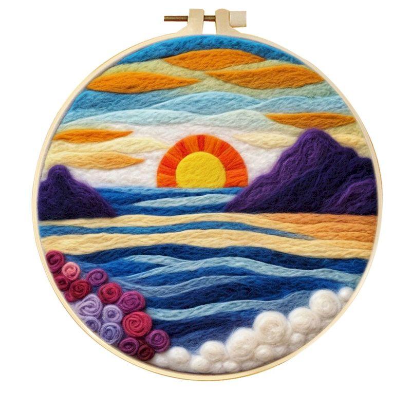 GATYZTORY DIY Wool Painting Kit With Frame Felting Needles Handmade Picture Kit Sunset Scenery For Home Decors Crafts Gift