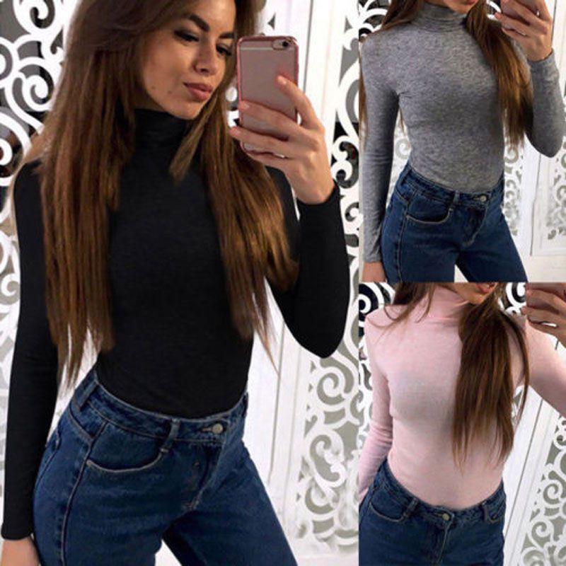 Women Long-sleeve Turtleneck Casual Slim Tops Knit Sweater Winter T-shirt Blouse Offering Versatile Fashion For Every Occasion