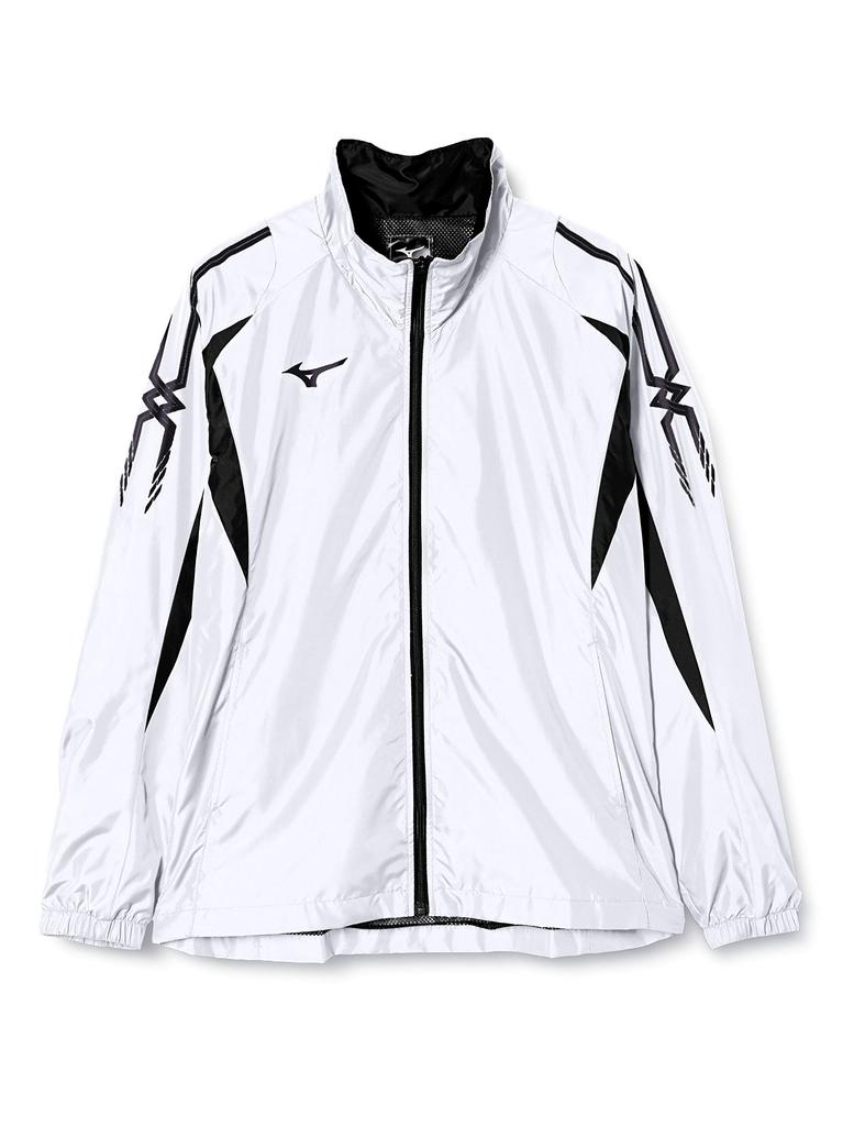 Mizuno Training Windbreaker Shirt Size 32JE8015 Men's Jacket, Water-Repellent, Sweat-Wicking, Quick-Drying, Unisex, White/Black, L,