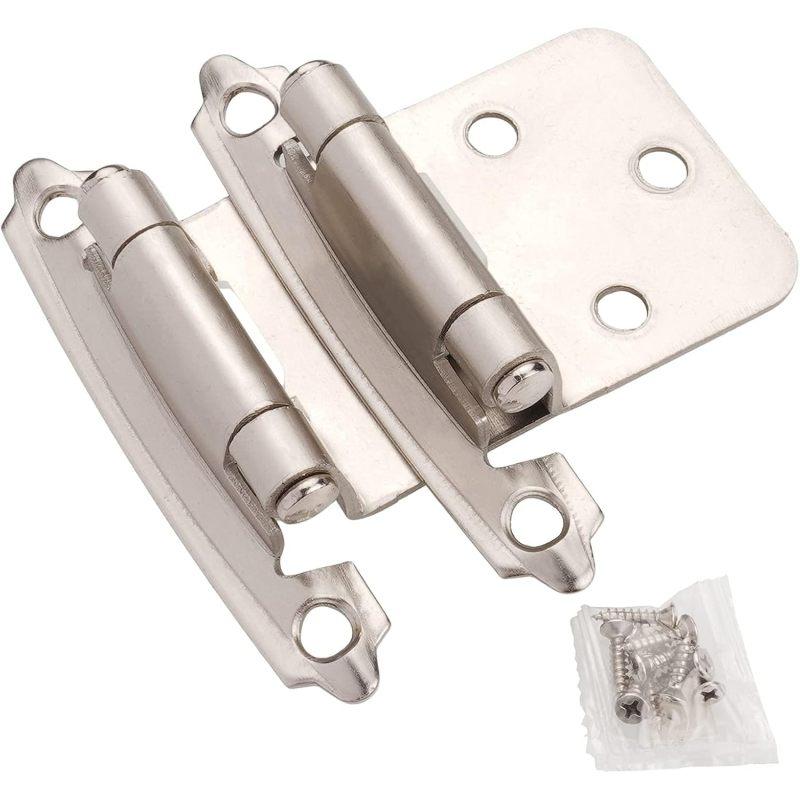 Cabinet Hinge Brushed Nickel for Kitchen Cabinet Doors (1 Pair-2 Pieces)-1/2"Covered (Variable)-Self-Closing Kitchen Cabinet Hinges Flush Mounting