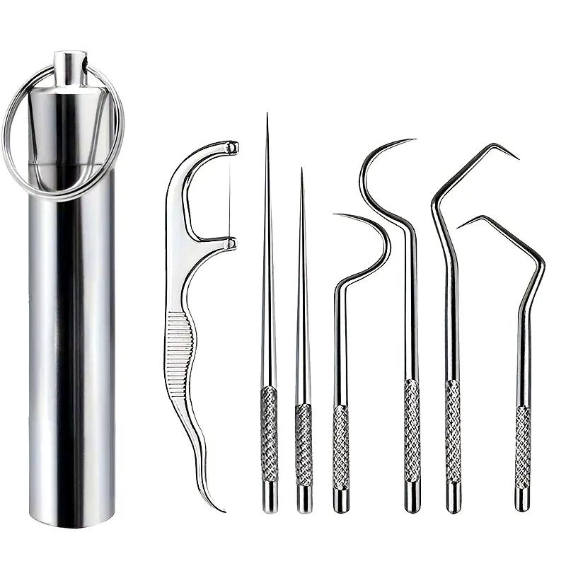 1Set Stainless Steel Toothpick Set Tooth Flossing Reusable Toothpicks Portable Toothpick Floss Teeth Cleaner Oral Cleaning Tools