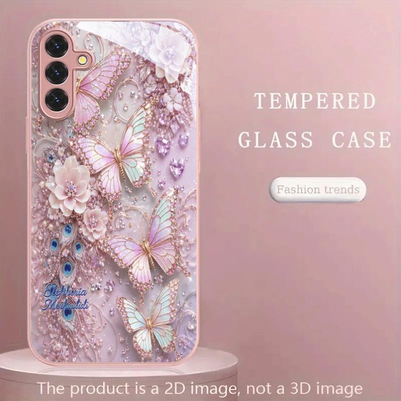 Pink Butterfly Hot-selling Exquisite Beautiful PhoneCase Glass PhoneCase for Samsung Galaxy S26 S25 S24 S23 S22 FE Ultra Plus