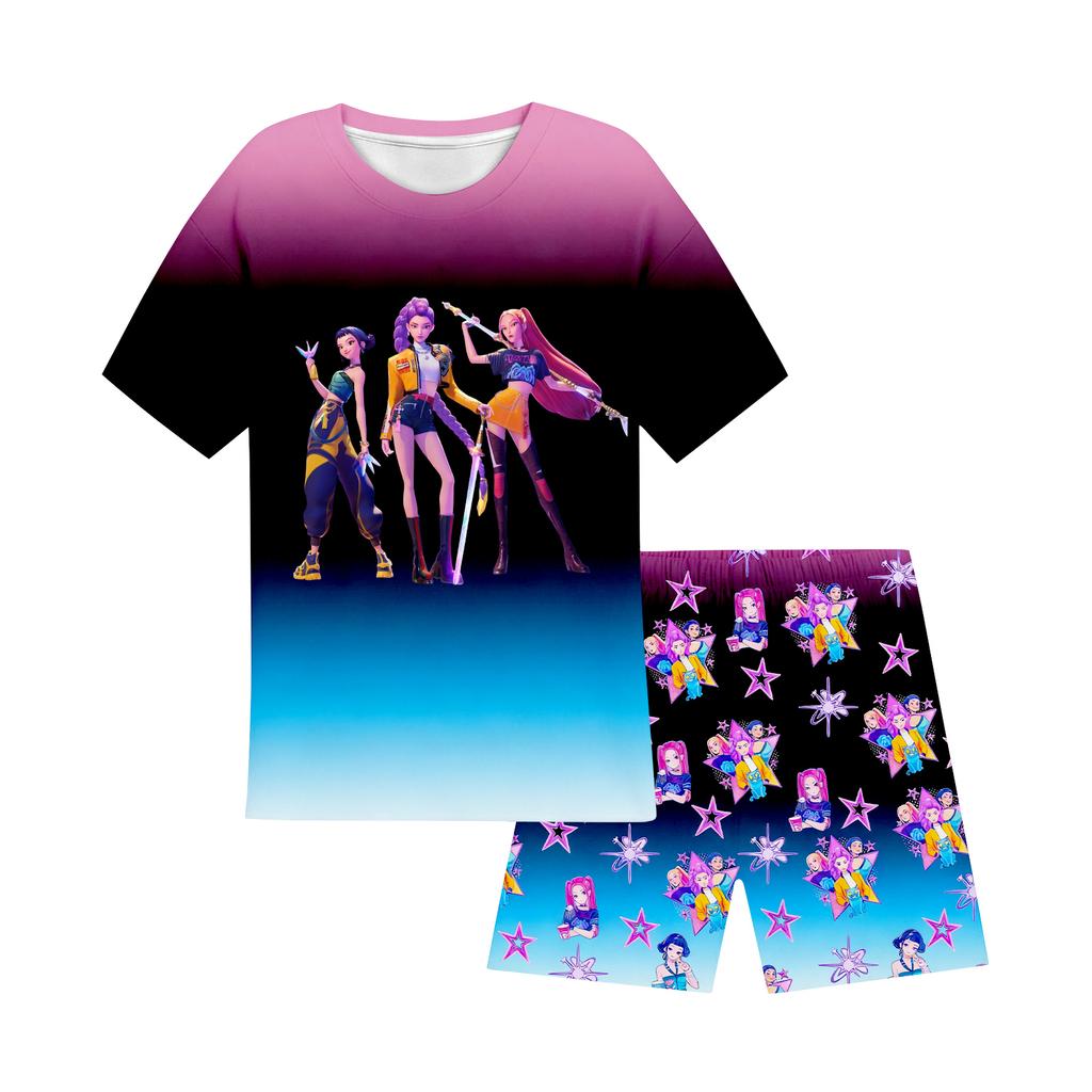 Children's Casual Short Sleeve And Shorts Letter Print Set