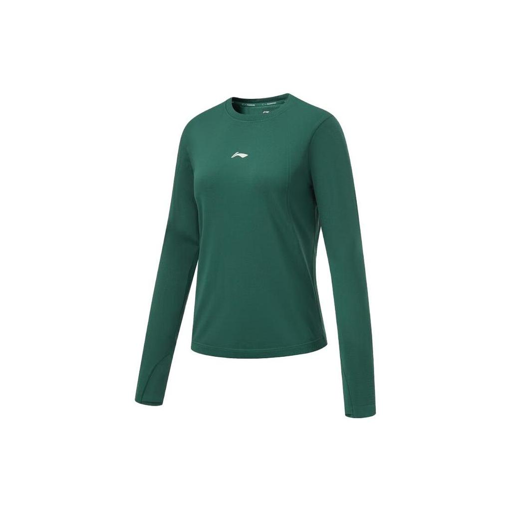 Li-Ning Running Series Solid Color Slim-Fit Long Sleeve T-Shirt Women Tops Dark-Green ATLT082-6