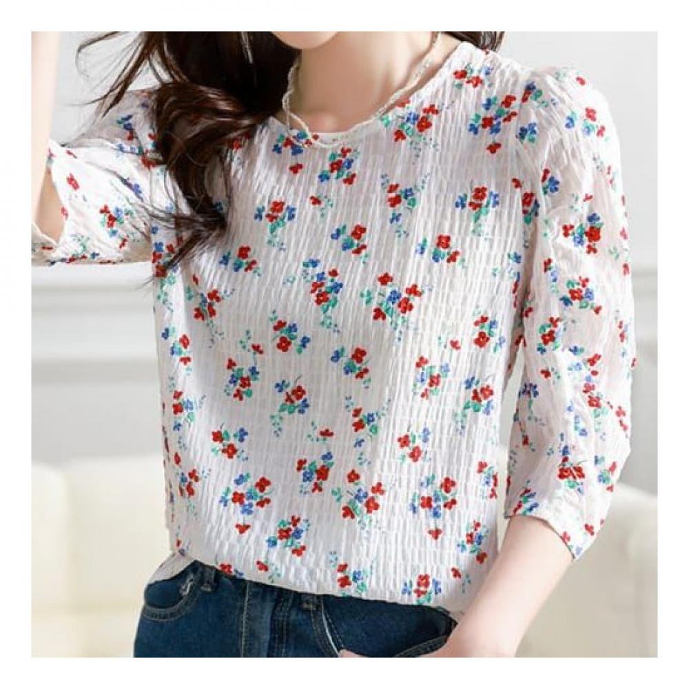 Navava 5 Sleeve Puff Floral Blouse Round Neck Nb2004