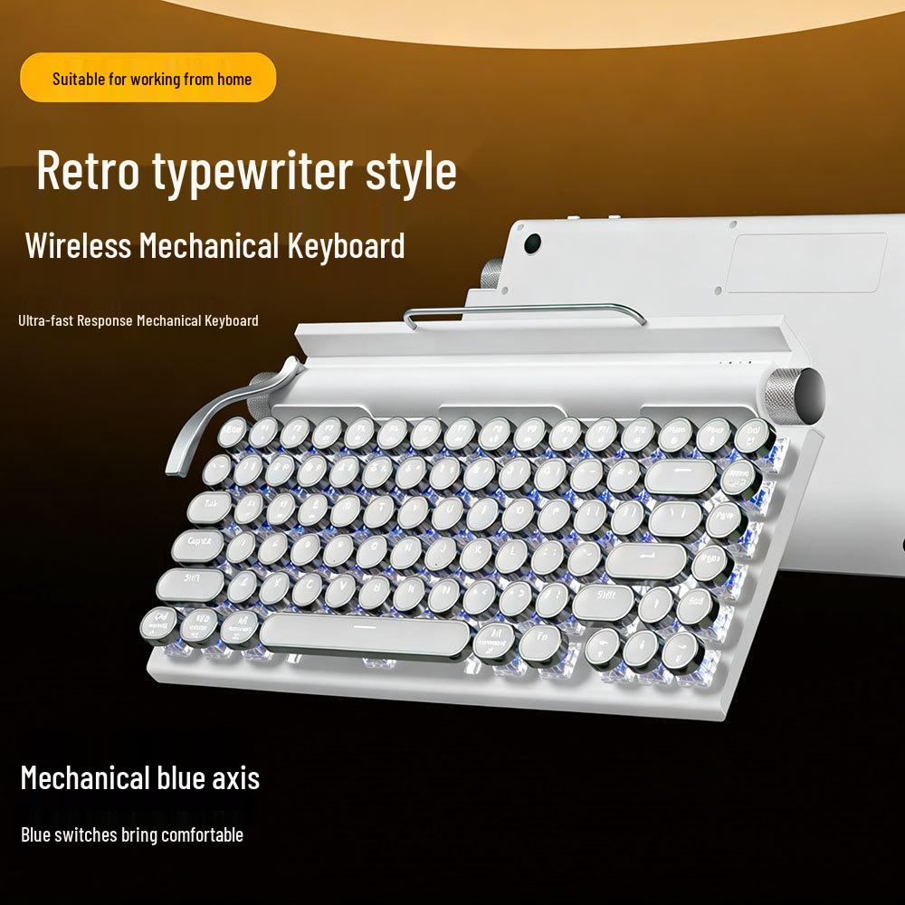 Punk Blue Switch Typewriter-Style Mechanical Keyboard & Gaming Mouse Set with Dual-Mode Bluetooth