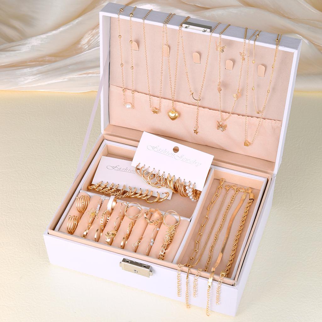 44 Pcs Boho Jewelry Sets for Women Fashion Vintage Heart Zircon  Metal Earrings Necklaces Bracelets Ankles Rings Gifts