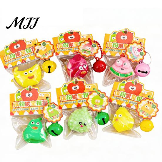 Anxiety Relief Toy Cartoon Fruit Squeeze with Bell Ball Chain Stress Slow Rising Sensory Fidget Keychain Pendant Party Favors Soft