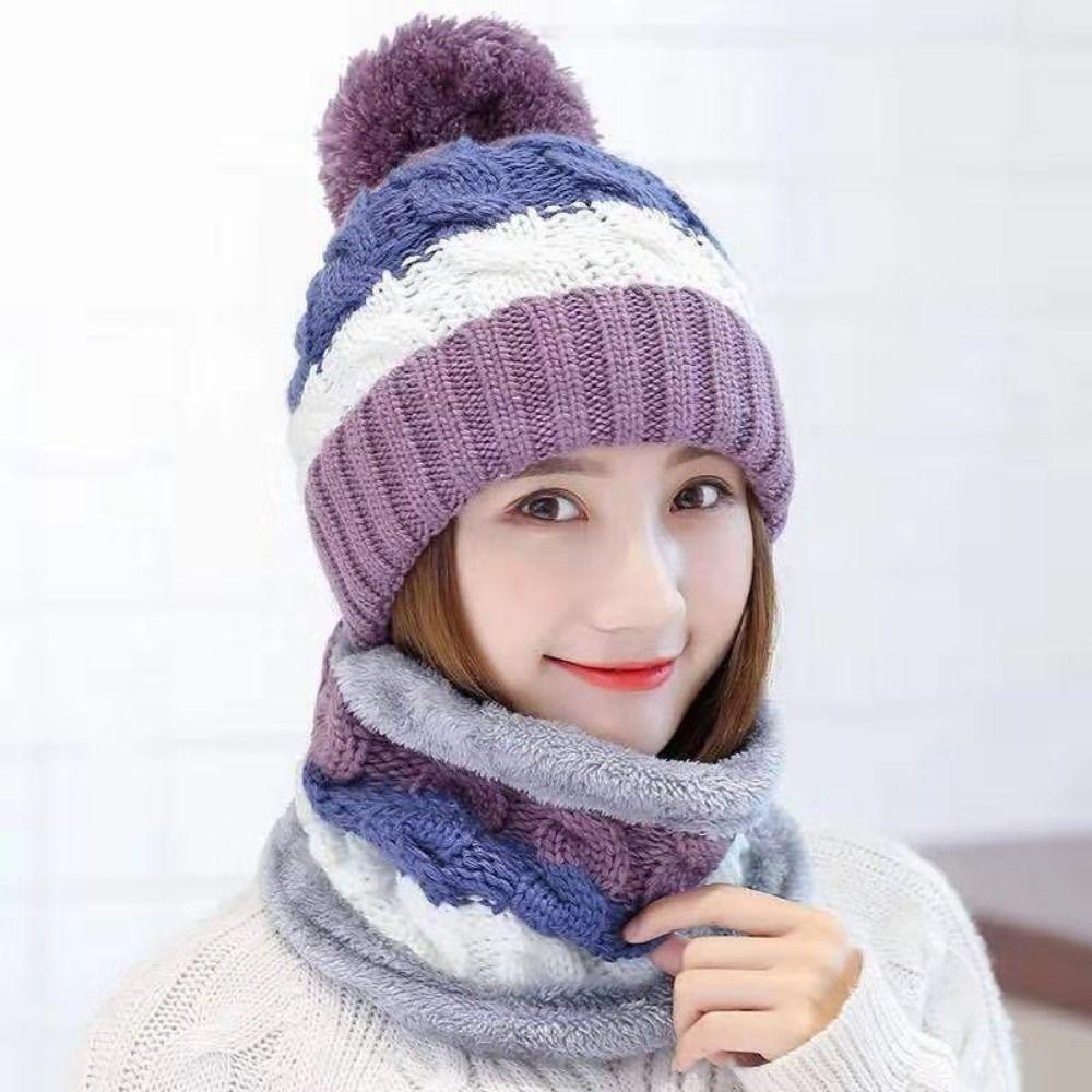 Soft Woolen Hat Elastic Knitted Scarf Balaclava Hat Scarf and Hat Set  Outdoor