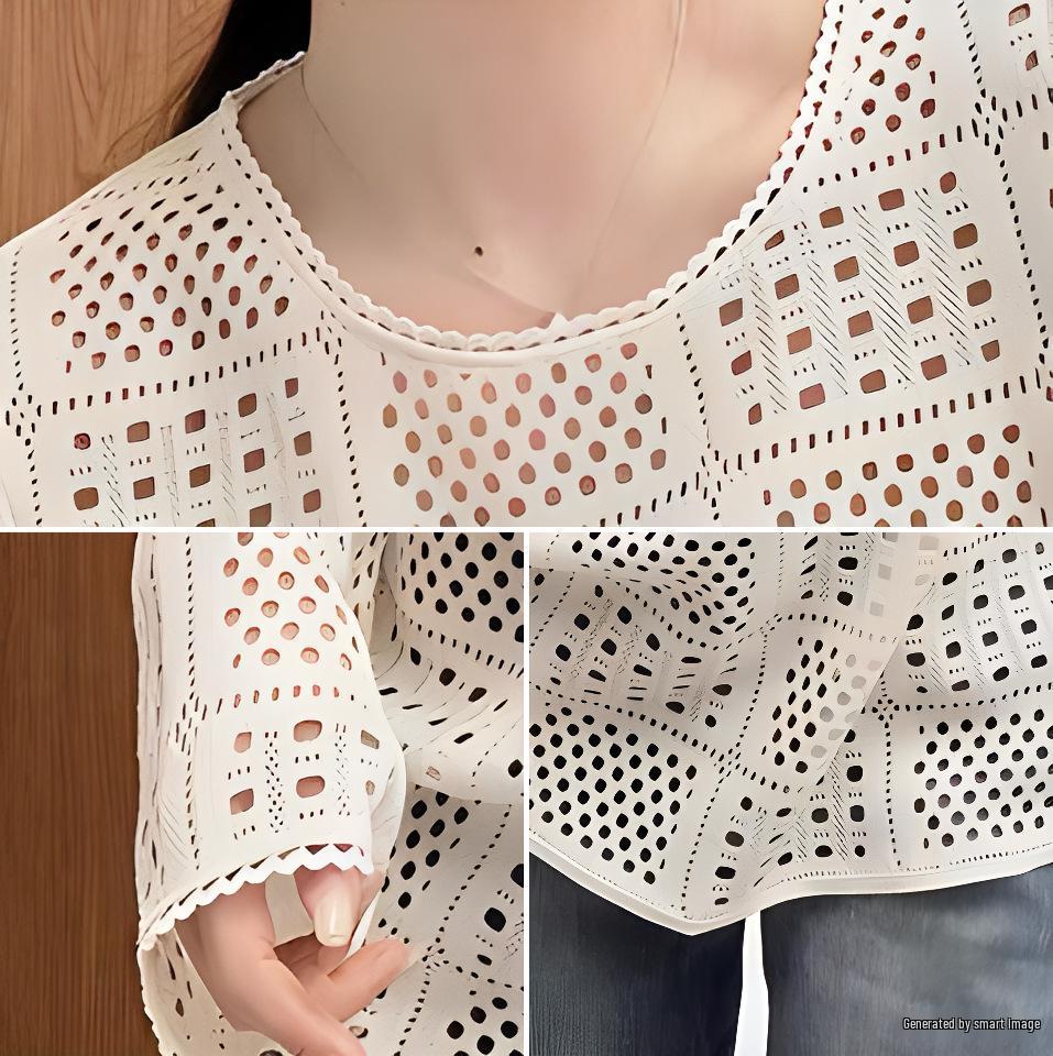 Women's Retro Korean Crochet Knit Cardigan - Loose, Hollow, Solid Color, Sun Protection - Spring/Summer 2025.