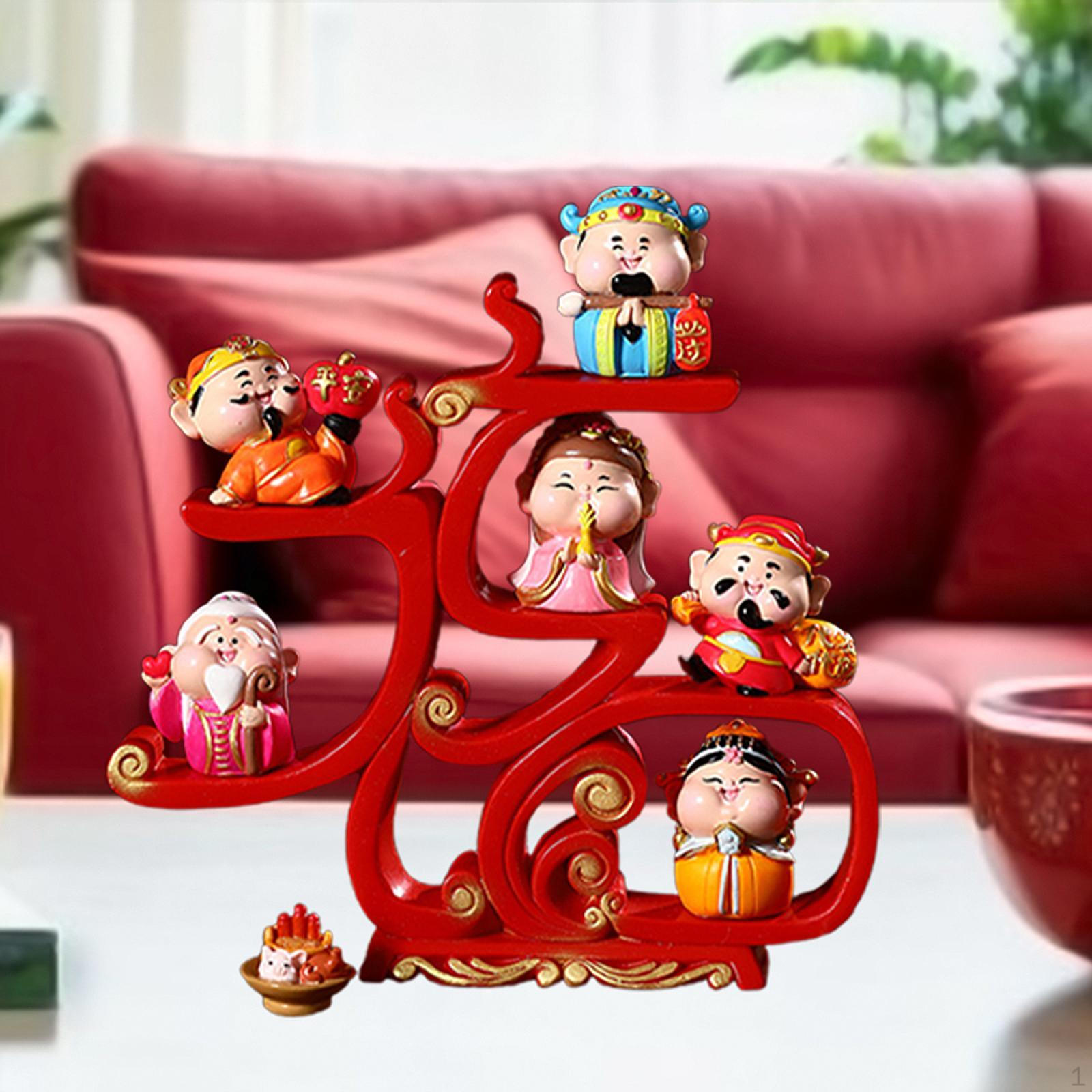 

6 шт. Фигурки богов удачи с подношениями, украшение фэншуй, украшение для весеннего фестиваля Red Dispaly Frame
