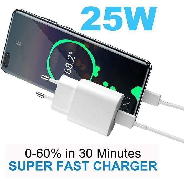 Chargeur Rapide USB-C 25W - E.F.CONNECTION - avec Câble 1M - pour Samsung S25,S25Ultra,S25 Fe,S24,S24Fe,S23Ultra,S22 Plus,S21