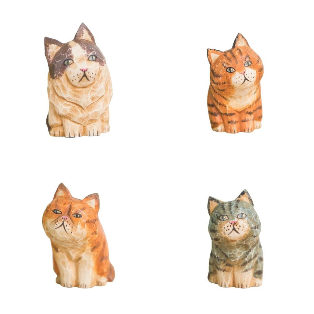 Vintage Wooden Cat Sculpture Craft Desk Ornament For House Decor And Gift Giving