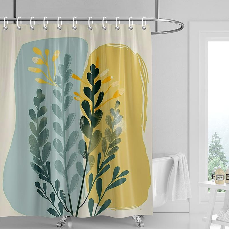 Nordic Style Bathroom Soft Fabric Shower Curtain Abstract Tropical Plant Art Pattern Waterproof Bathroom Decorative Curtain