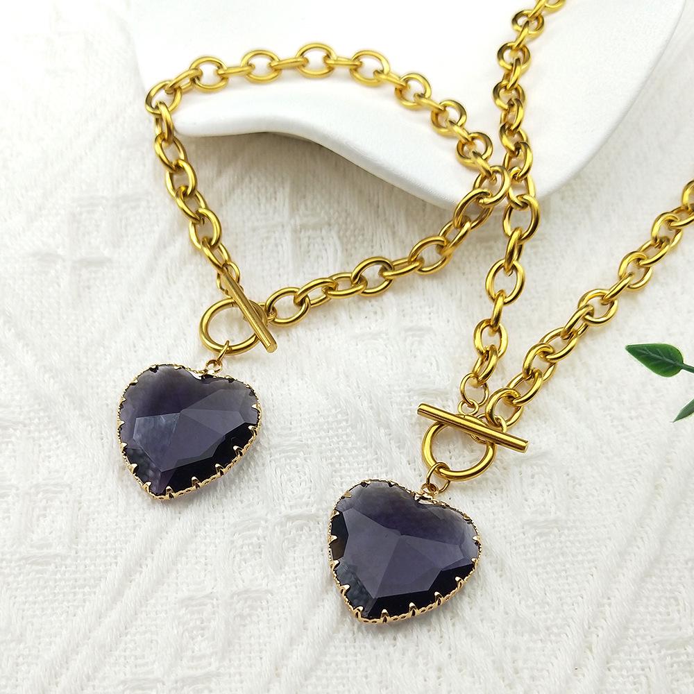 18K Gold-Plated Peach Heart Crystal Necklace for Women