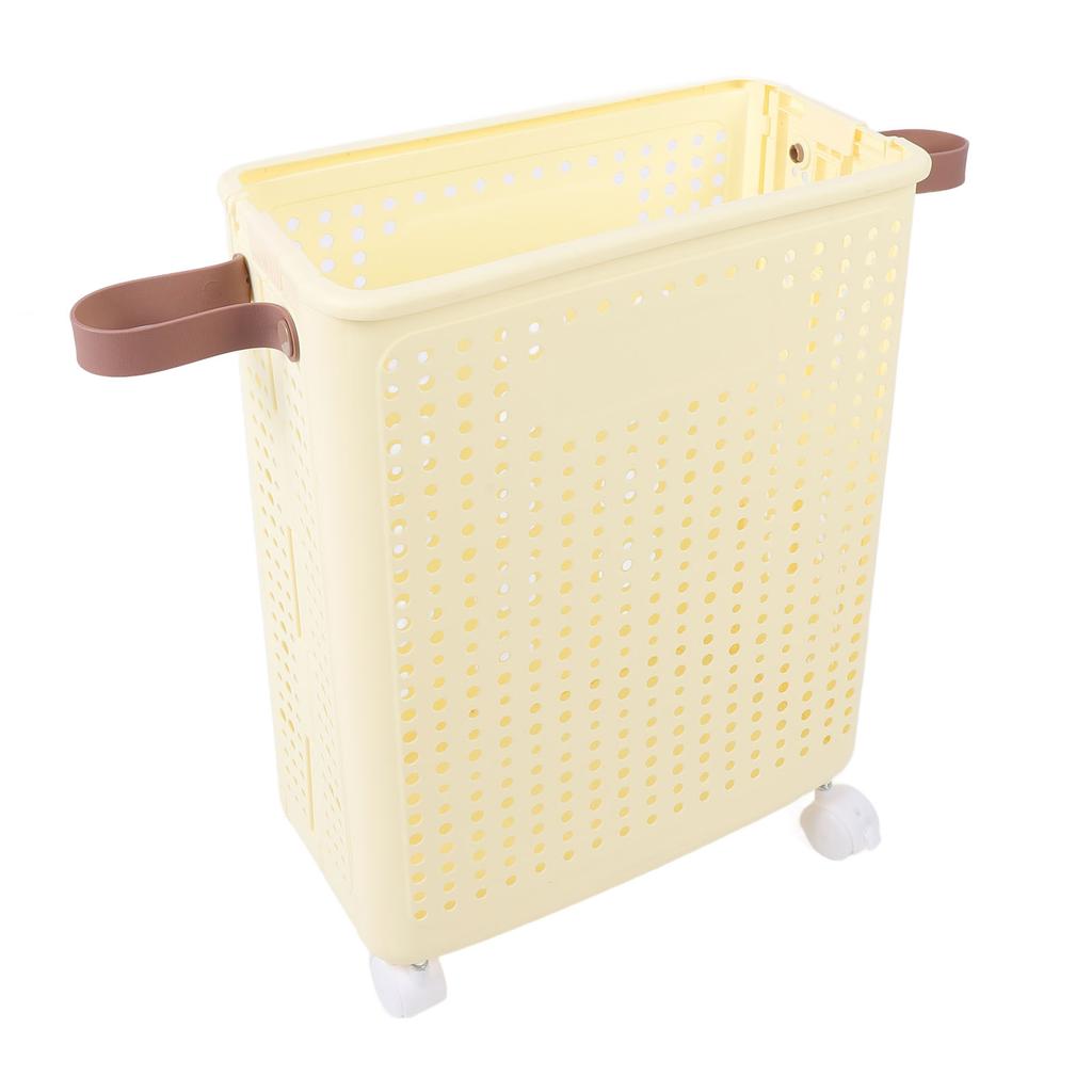 Slim Laundry Basket Foldable Space Saving Sturdy PP Plastic Narrow Clothes Hamper for Bathroom Corner Crm White