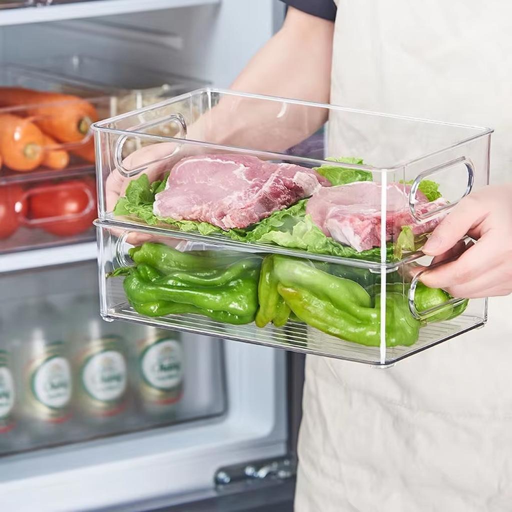 Refrigerator Organizer Bins with Handle Transparent Food Storage Containers for Eggs Vegetables