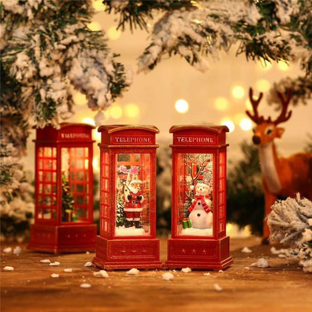 1 ST Telefonkiosk Snöglober Snurrande Vatten och Virvlande Glitter Juldekorationer Hem Upplyst Jul Snöglob