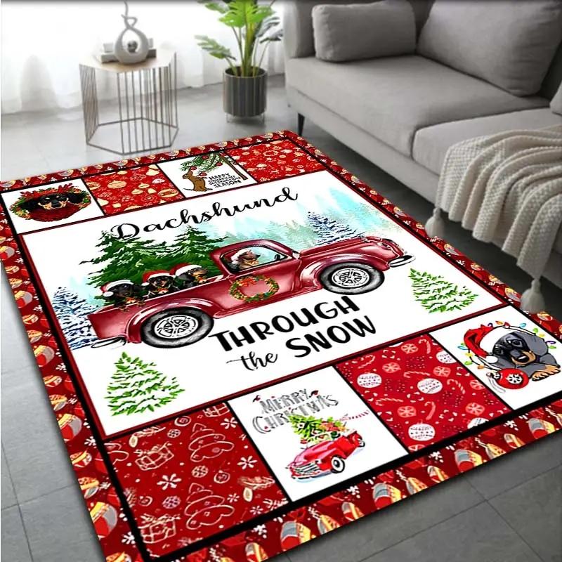 Christmas Red Truck Snowman Carpet for Living Room Decor Sofa Table Large Area Rugs Playroom Children's Play Anti-slip Floor Mat