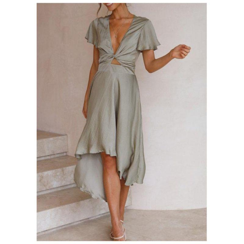 

Fashion Fashion Sexy V-neck Asymmetrical Short Sleeve Dress Light green S