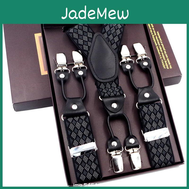 Fashion Suspenders 6 Leather Black Clips Braces Vintage Casual Suspensorio Tirante Trousers Strap Bretele Fatherhusbands Gift