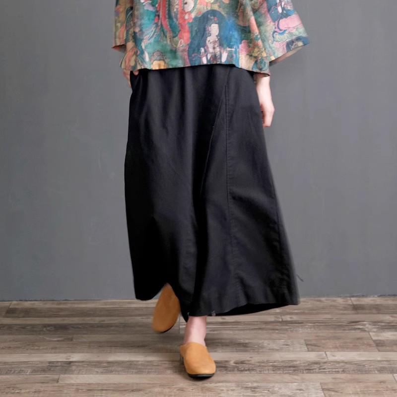 2026 Artistic Cotton Linen Plus Size Wide Leg Elastic Waist Culottes Skirt Pants for Women