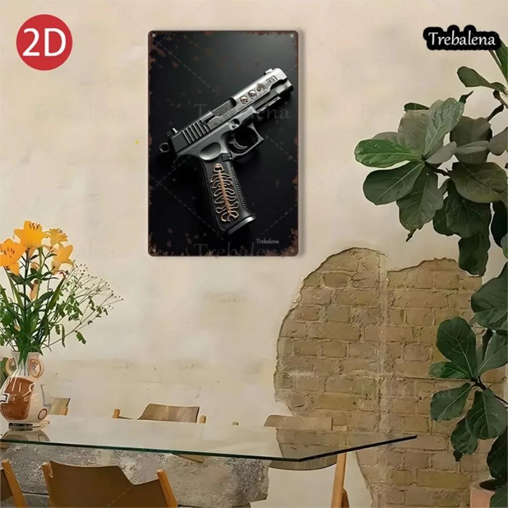 True Mans Toys Metal Sign 8x12 Inch Skull Skeleton Gun Art Vintage Wall Decor