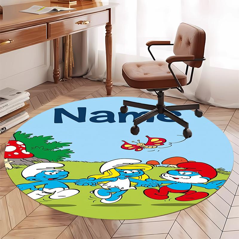 Custom Name The Smurfs Printed Round Rug Carpet Chair Rug Area Rug Entryway Doormats,for Office Chair Living Room Bedroom Kitchen Room.