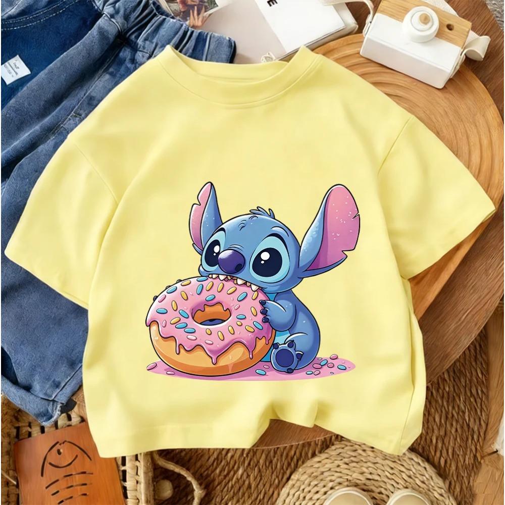 Cute Children Crew Neck Tee Stitch Popular Cartoon For Boys Girls Summer Casual Fashion Wear
