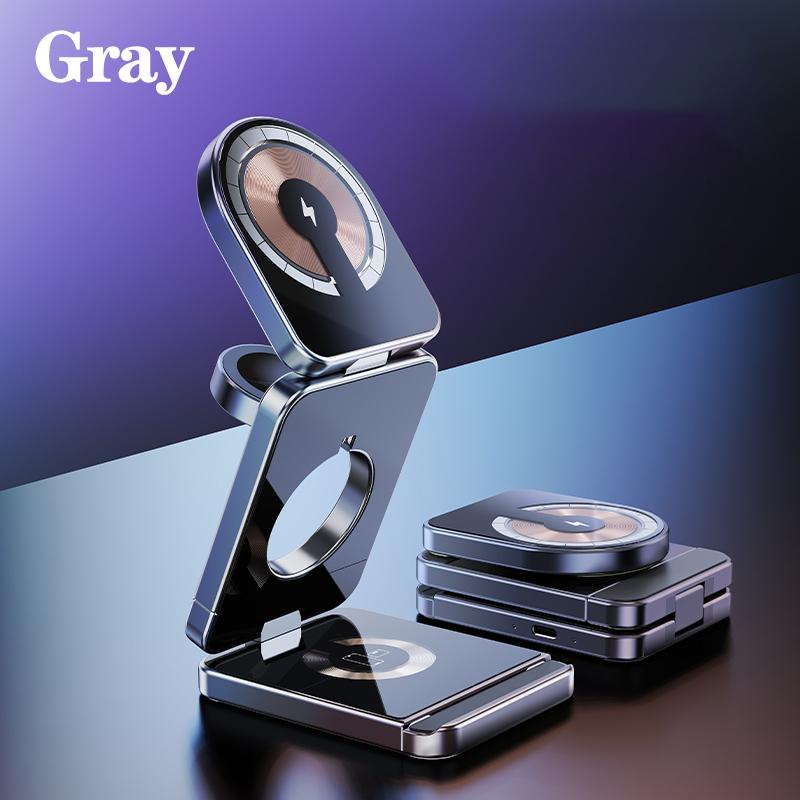 

Eary 3-in-1 15w Foldable Wireless Charging Station for Magsafe Magnetic Charger Stand for iPhone 16 Samsung Apple iWatch AirPods сірий колір