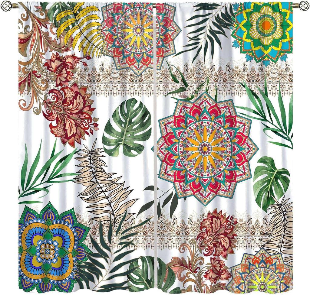 Bohemian Boho Floral Curtains Vintage Abstract Oil Painting Colourful Art Medieval Hippy Plant Flower Window Treatments Drapes Made Of Polyester