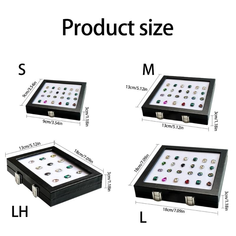 Practical Glass Top Jewelry Display Case Organizers Display Holders for Gemstones and Crystal Storage with Sponge Lining