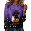 Women's Halloween 3D Printed Pumpkin Face Bat Long Sleeve Shirt Autumn Loose Casual Polyester Round Neck Fashion Casual Top