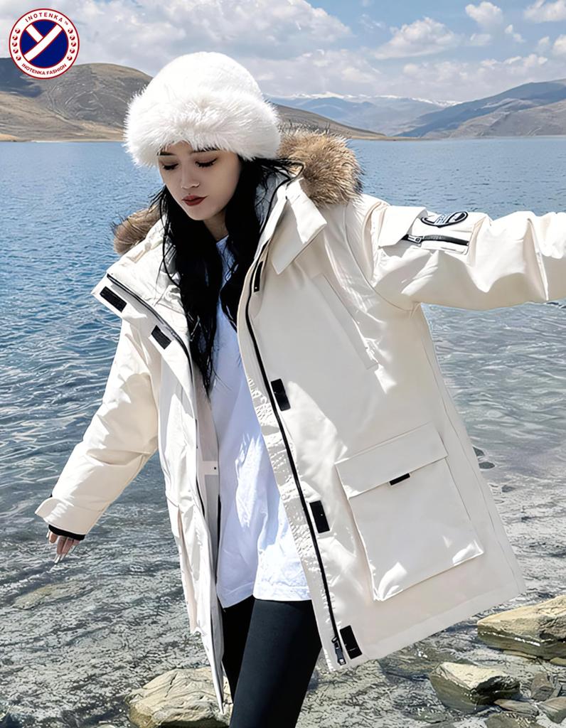 Inotenka Winter Padded Hooded Parka with Warm for Commuting and Available In M and L Sizes Women's Coat, Pockets, School, (L Beige)