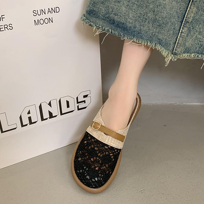 Fashion Breathable Weaving Hollow Out Women's Slippers Summer Flat Casual Mueller Shoes 2025 Women Linen Versatile Half Slides