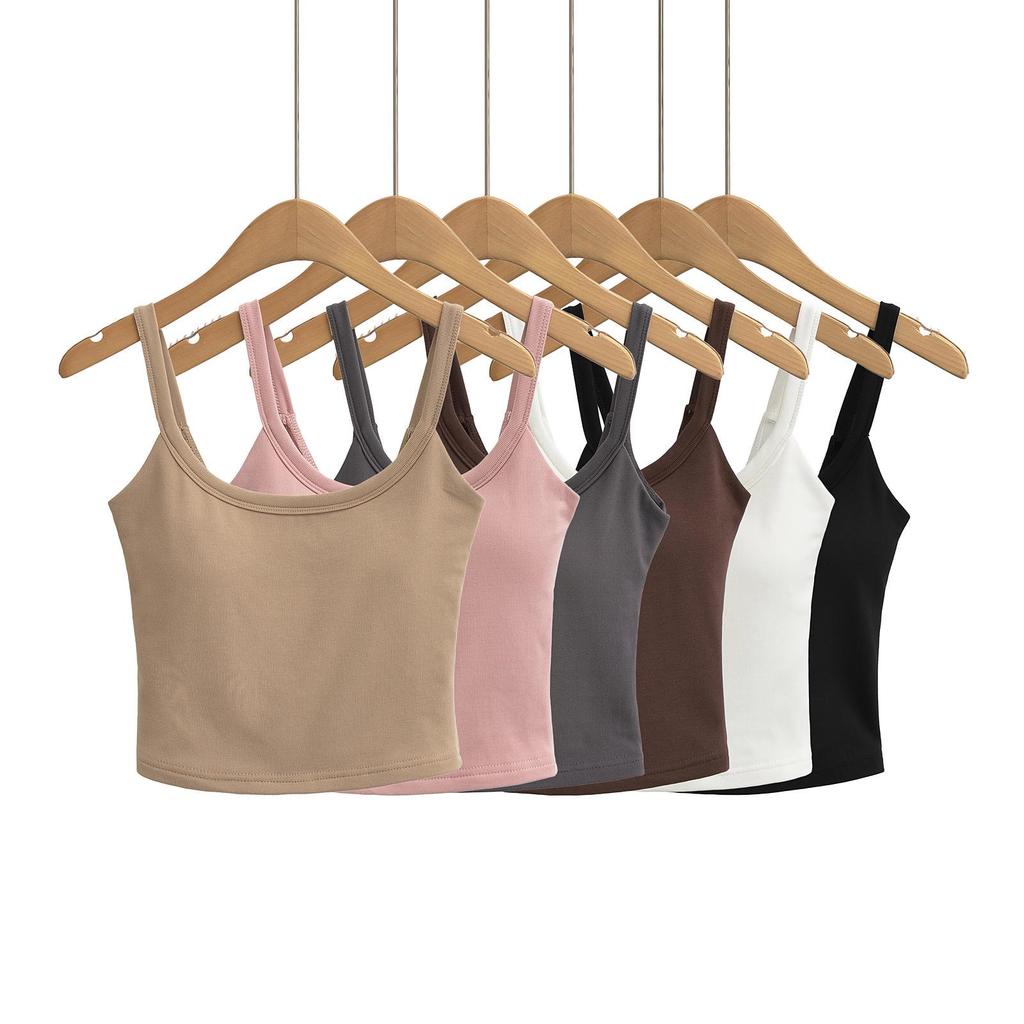 Women's U-Neck Padded Tank Top - Tight-Fit Summer Camisole, Backless, High-Waisted Style