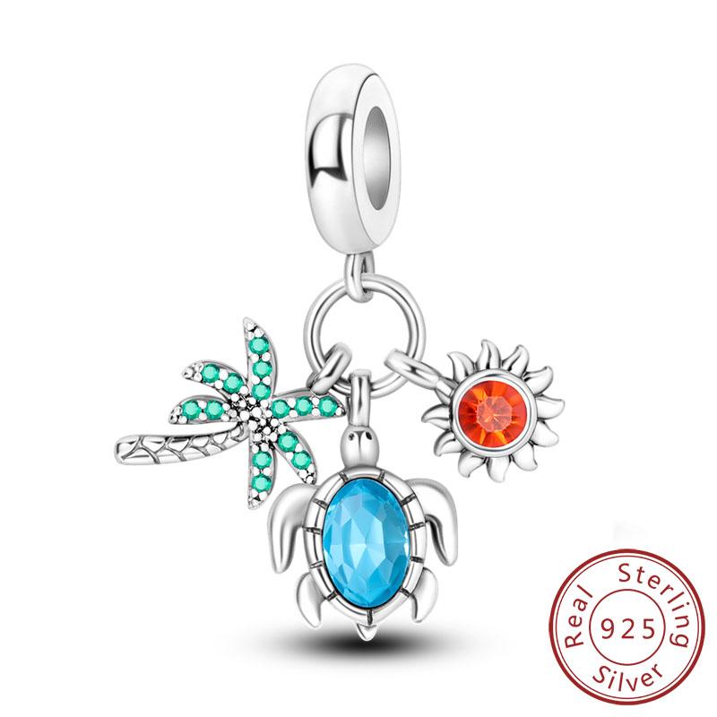 New Copper Charms Beads Pendants Summer Ocean Turtle Beach Fruit Shell Blue Charm For Women Bracelet Jewelry Gift