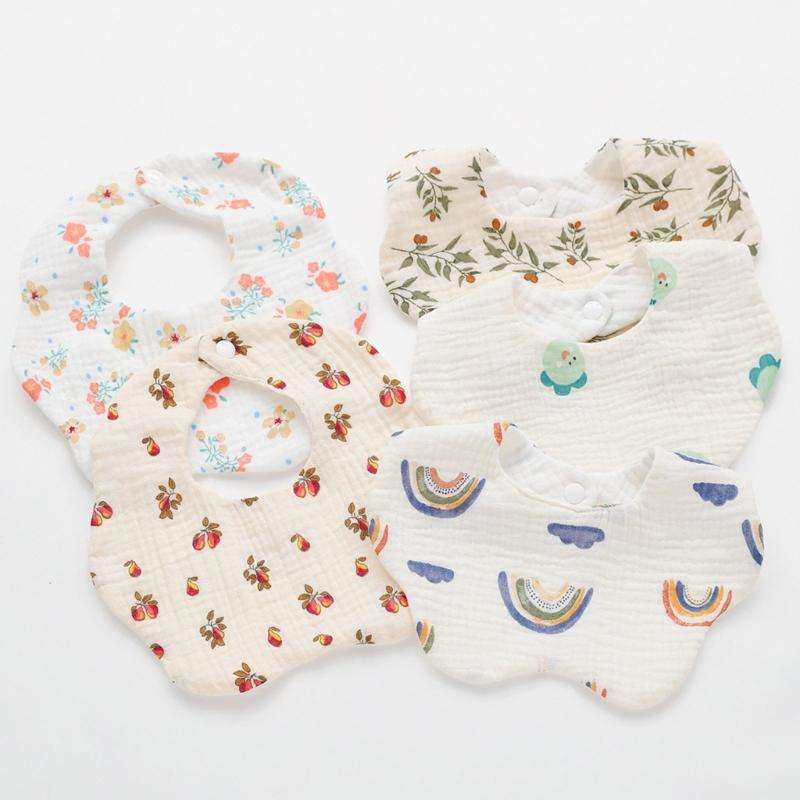 Floral Feeding Bib Baby Burp Cloth Bib for 0-18Month Infant Gender Neutral Gauze Cotton Teether Drooling Bib for Newborn